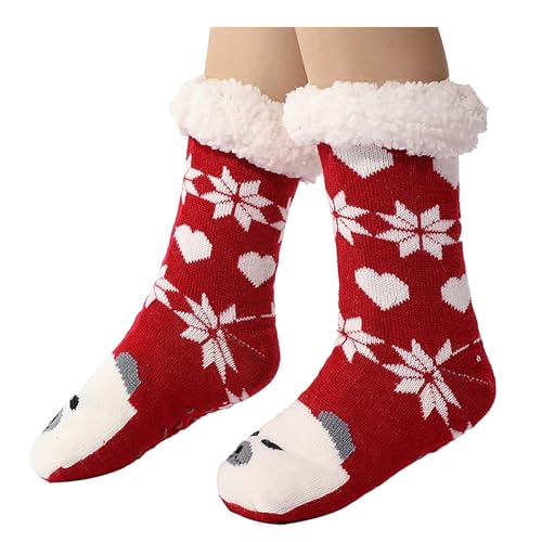 Kuschelsocken Damen 39-42 Wintersocken Haussocken Stoppersocken Thermosocken Flauschige Dicke Socken Damen Schlafsocken Gefütterte Rutschsocken Warme Bettsocken für Frauen Mädchen (5-Red, One Size) von YueYue