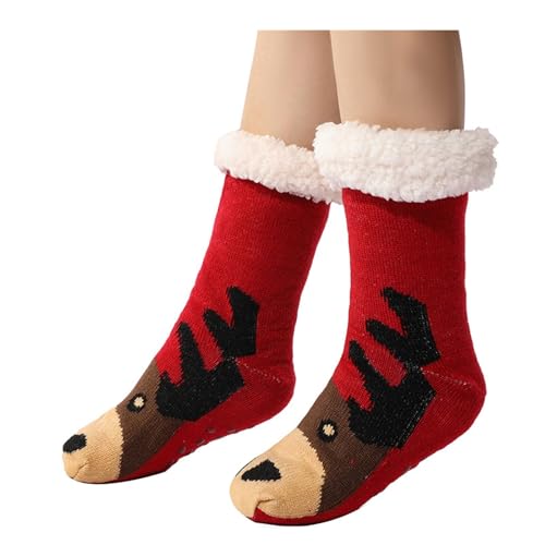 Kuschelsocken Damen 39-42 Wintersocken Haussocken Stoppersocken Thermosocken Flauschige Dicke Socken Damen Schlafsocken Gefütterte Rutschsocken Warme Bettsocken für Frauen Mädchen (7-Red, One Size) von YueYue