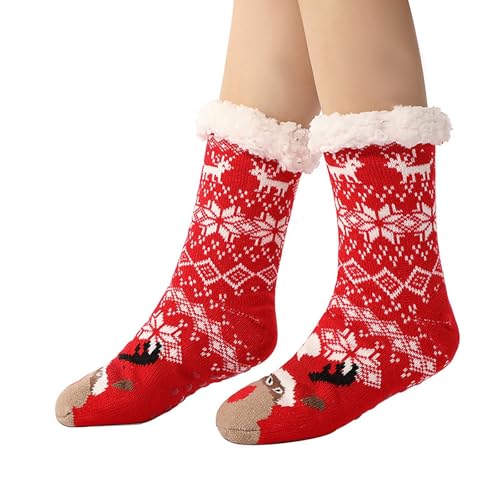Kuschelsocken Damen 39-42 Wintersocken Haussocken Stoppersocken Thermosocken Flauschige Dicke Socken Damen Schlafsocken Gefütterte Rutschsocken Warme Bettsocken für Frauen Mädchen (8-Red, One Size) von YueYue