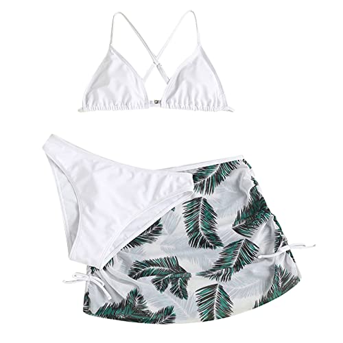Mädchen Bikini Set 3er Sommer Badeanzüge Kinder Dreiteilig Tankini mit Rock Blumendruck Bademode Triangel Bikinihose mit Kordelzug Rock Schwimmanzug Bikinis für Teenager 8-16 Jahre von YueYue