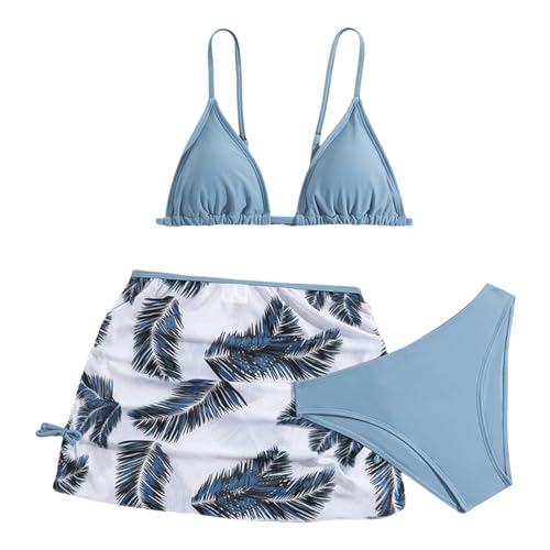 Mädchen Bikini Set 3er Sommer Badeanzüge Kinder Dreiteilig Tankini mit Rock Blumendruck Bademode Triangel Bikinihose mit Kordelzug Rock Schwimmanzug Bikinis für Teenager 8-16 Jahre von YueYue