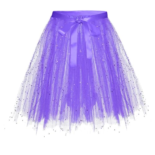 Pailletten Tüllrock Damen Tutu Klassisch Tüll Tüllrock 50er Rockabilly Petticoat Partykleid Retro Karneval Kostüm Unterrock Tanzrock Ballettrock Cosplay Festliche Minirock Glitzerrock(2-Purple, M) von YueYue