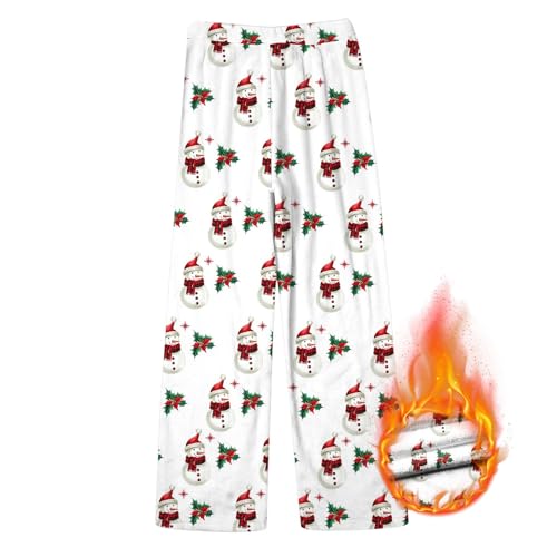 Pyjama Hose Schlafanzug Damen Pyjamas Hosen Lang Flanell Pyjamahose Damen Schlafhose Lustig 3D Drucken Weihnachten Weich Bequeme Schlafanzughose Frauen Hausanzug Casual Home Hosen (1-Brick Red, S) von YueYue