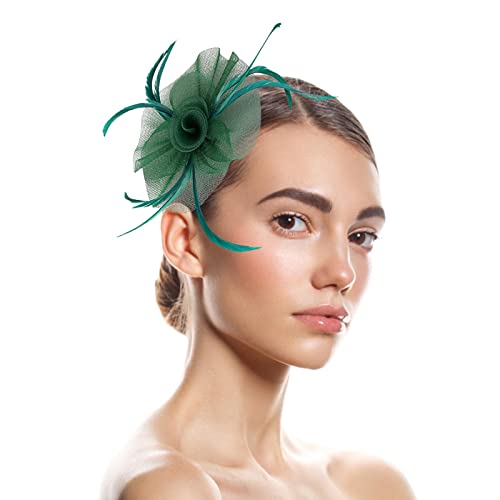 YueYue Damen Fascinators Hut Weiß Blume Mesh Feder Fascinator 1920er Jahre Vintage Perlen Schleier Bänder Federn Auf Einem Stirnband Cocktail Party Tea Kopfbedeckung Damen Mädchen von YueYue