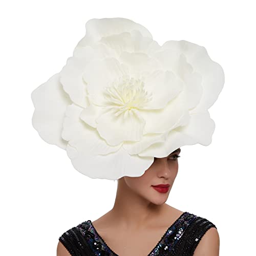 YueYue Damen Fascinators Hut Weiß Blume Mesh Feder Fascinator 1920er Jahre Vintage Perlen Schleier Bänder Federn Auf Einem Stirnband Cocktail Party Tea Kopfbedeckung Damen Mädchen von YueYue