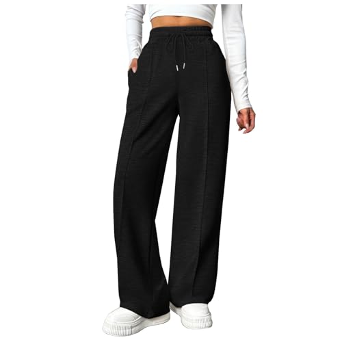 YueYue Damen Warme Gefütterte Jogginghose mit 2 Taschen Kordelzug Winter Thermo Fleece Hosen High Waist Lange Sportleggins Baggy Jogginghose Trainingshose Y2K Freizeithose Sweathose Laufhose Teenager von YueYue