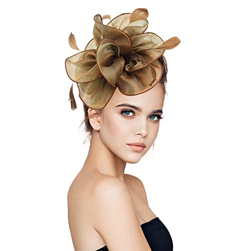 YueYue Fascinator Hüte Für Damen Blume Mit Perle Feder Fascinators Hut Bänder Federn Auf Einem Stirnband Mesh Blume Hochzeit Cocktail Tea Party Hut Kopfbedeckung Für Damen Mädchen von YueYue