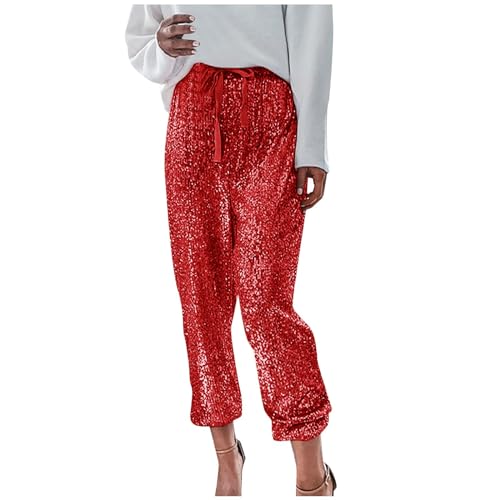 YueYue Pailletten Hose Damen Glänzende Metallic-Hose Glitzer Hose Damen Shining Hohe Taille Hose Pailettenhose Glitzerhose Karneval Kostüm Party Disco Tanz Bühne Cosplay Nachtclub Festival (7-Red, M) YueYue Pailletten Hose Damen Glänzende Metallic-Hose Glitzer Hose Damen Shining Hohe Taille Hose Pailettenhose Glitzerhose Karneval Kostüm Party Disco Tanz Bühne Cosplay Nachtclub Festival (7-Red, M) von YueYue