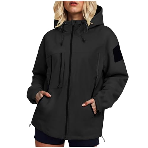 YueYue Regenjacke Damen Wasserdicht Atmungsaktiv Winddicht Leichte Regenmantel Kapuze Mit Kordelzug Outdoorjacke Regenponcho Regenmantel Damen Wasserdicht Windbreaker mit Tasche (L) von YueYue