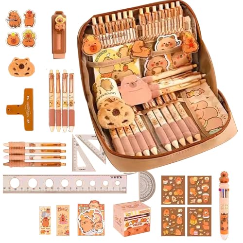 Capybara Schreibwaren Set Große Kapazität Capybara Federmäppchen, Ka-waii Federmäppchen, Große Kapazität Schule P-Pencil-Tasche mit mehreren Fächern für und Mädchen - Stifte, Clips, Lineale und von Yuecjian