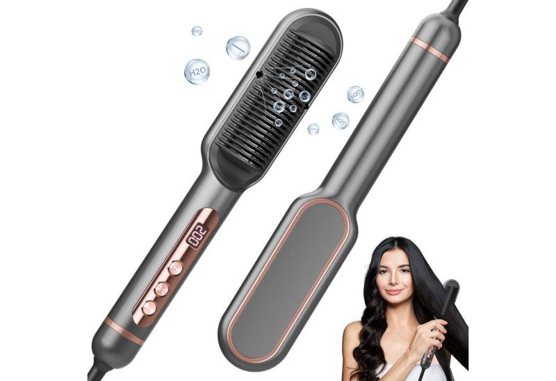 Yuede Glätteisen, Haarglättungsbürste, 2 in 1 Glätteisen & Haarbürste, Turmalin-Keramik-Beschichtung, 200 Millionen + Negative Ionen Haarglättungskamm, Glättungskamm mit Anti-Verbren nungsfunkti, 9 Temperaturen (120℃-200), 20 Sek. schnell aufheizender, Doppelte Haarpflege Glättbürste. von Yuede