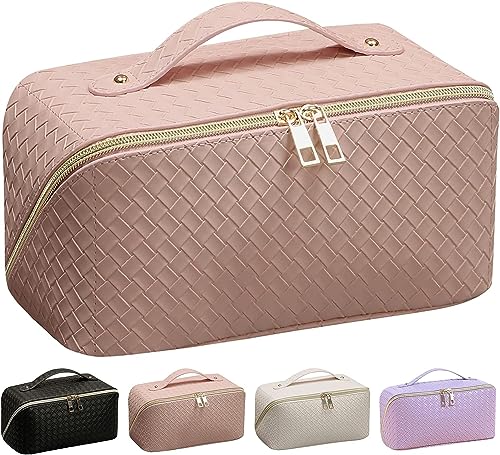 Große Kapazität Make- up Tasche PU Leder wasserdicht Reise Kosmetiktasche mit Teilern und Griff tragbare multifunktionale Aufbewahrungstasche Make- up Organizer Pouch für Frauen Mädchen von Yuehuamech