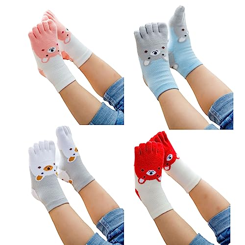 Yuehuamech 4- Paar Kinder Zehen Socken Baumwolle Laufen Fünf Finger Socken Tier Nette Atmungsaktive Knöchel Socken Neuheit Anti- Rutsch Sport Socken für Kids3-12 Jahre Jungen Mädchen von Yuehuamech