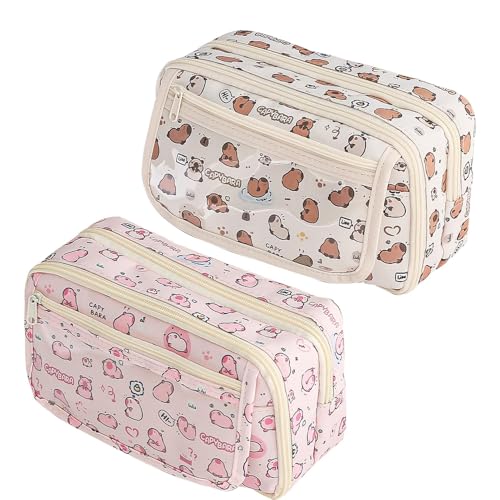 Yuemeuy Niedliches Capybara Federmäppchen Mit Fächern | Großer Federtaschen Pencil Case | Federmäppchen Mit Reißverschluss | Bleistifttasche Für Kinder, Teenager, Studenten von Yuemeuy