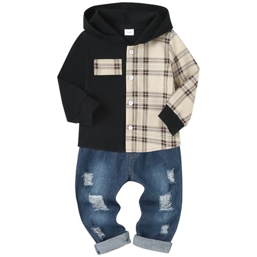 YUEMION Kleinkind Jungen Kleidung Langarm Druck Hoodies + Denim Hose 2-teiliges Herbst Winter Sweatshirt Baby Jungen Outfits Set 1-6T, Mehrfarbig, 2-3 Jahre von Yuemion
