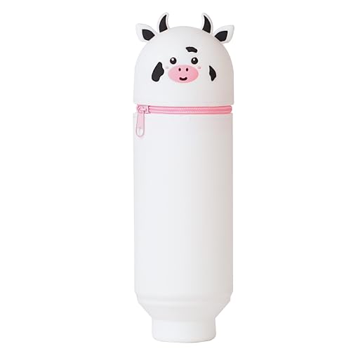 Yuepaikre Kawaii Federmäppchen 2 in 1, Federmäppchen aus Weichem Silikon, Reißverschluss Stiftetasche, Buntstifte, Klassenzimmer, Büro, Heimschulbedarf, Niedlicher Cartoon-Stifthalter (Milchkuh) von Yuepaikre