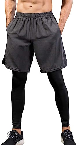 Yuerlian Herren 2-in-1-Hose, schnelltrocknend, Sportkleidung, Lauf-Trainingsshorts und Leggings, 1-grau, L Yuerlian Herren 2-in-1-Hose, schnelltrocknend, Sportkleidung, Lauf-Trainingsshorts und Leggings, 1-grau, L von Yuerlian
