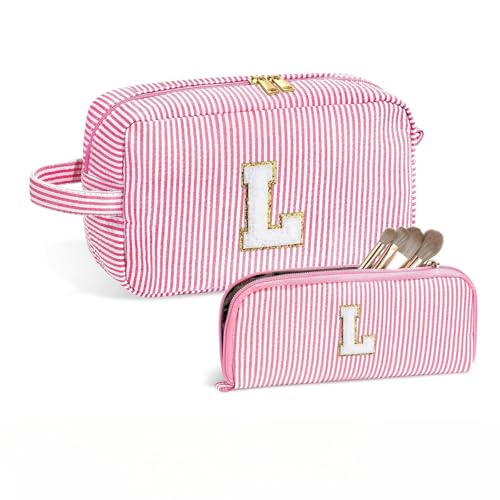 Yueser Kosmetiktasche, 2 Stück Rot Buchstaben Kosmetiktasche Schminktasche für Mädchen Damen Kosmetiktasche Reise Personalisierte Kosmetiktasche mit Initiale A Geschenke Für Frauen Mädchen von Yueser
