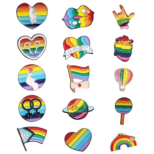 Yueser Pride Pin, 15 Stück Pins Anstecker Pride Accessoires Regenbogen Broschen Regenbogenbrosche Flagge Regenbogen Liebes Pins Emaille Pins Abzeichen Stolz Anstecknadeln LGBT für Schals Kleider von Yueser