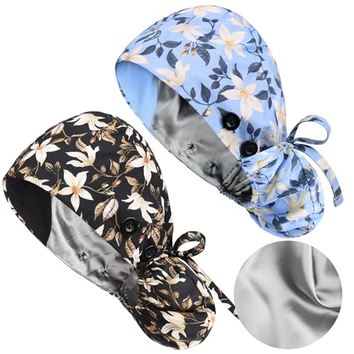 Yuest Satin-gefütterte OP-Hauben mit Knöpfen und Sweathand, chirurgische Hauben für Damen, Multicolor-b, Einheitsgröße Yuest Satin-gefütterte OP-Hauben mit Knöpfen und Sweathand, chirurgische Hauben für Damen, Multicolor-b, Einheitsgröße von Yuest