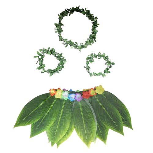 Hawaii-Grasröcke Für Damen - Hawaii Stirnband + Armbänder | Tropisches Atmungsaktives Realistisches Blatt-Kopfband Und Armband Für Resortkleidung, Sommerfeste, Und Pool von Yugugomo