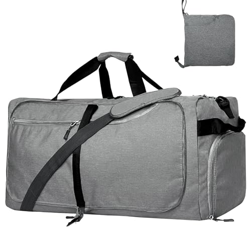 65L Reise Duffel Bag für Männer Frauen Faltbare Große Weekender Tasche mit Schuhfach & Nasstasche Wasserdicht & Reißfest, Dunkelgrau, 65L von Yuhan Pretty