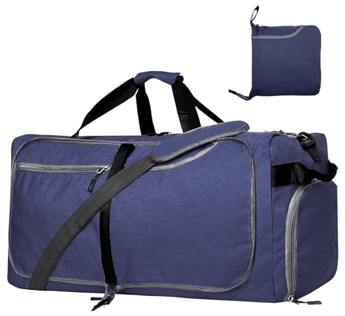 65L Reise Duffel Bag für Männer Frauen Faltbare Große Weekender Tasche mit Schuhfach & Nasstasche Wasserdicht & Reißfest, Marineblau, 65L von Yuhan Pretty