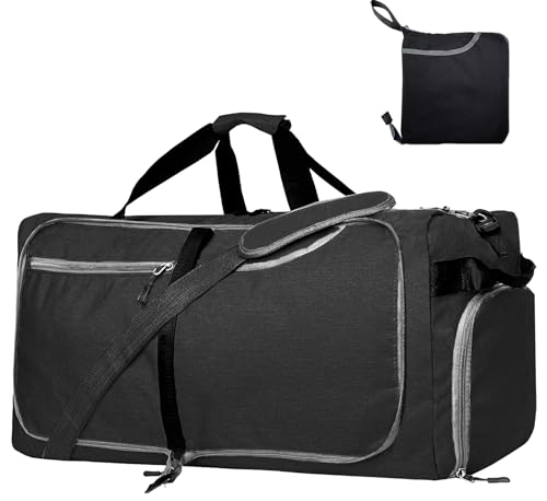 65L Reise Duffel Bag für Männer Frauen Faltbare Große Weekender Tasche mit Schuhfach & Nasstasche Wasserdicht & Reißfest, Schwarz, 65L von Yuhan Pretty