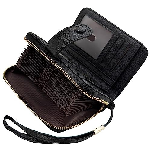 YUHAN PRETTY RFID-blockierendes Kreditkartenetui für Damen, große Kapazität, Armband, doppelt gefaltet, Leder, Kartenetui, Organizer, Vintage-Schwarz, Vintage von Yuhan Pretty