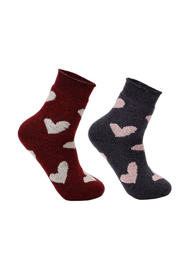 Yuhu Socken Damen Kuschel Socken 2er Pack Thermosocken Herzmuster Größe 35–42 (2-Paar) von Yuhu