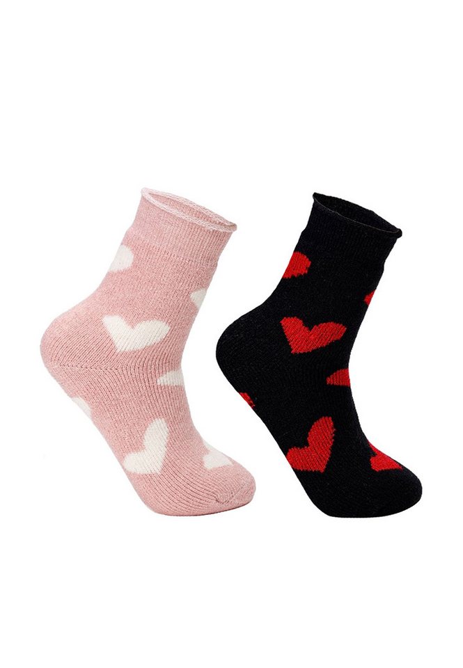 Yuhu Socken Damen Angora Socken 2er Pack Thermosocken Herzmuster Größe 35–42 (2-Paar) von Yuhu