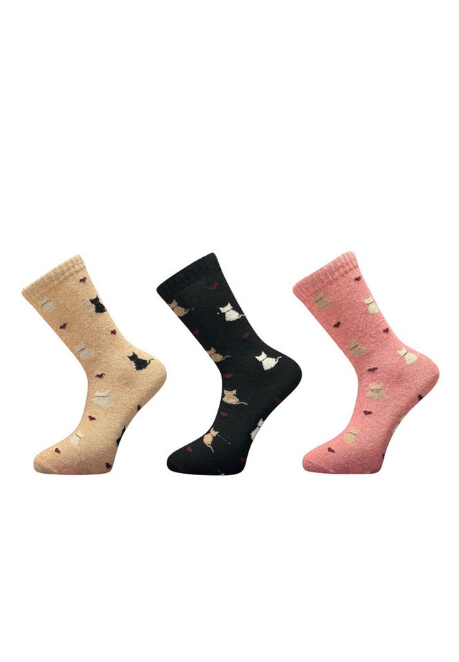 Yuhu Socken Damen Wollsocken mit Katzenmotiv im 3er Pack (3-Paar) von Yuhu