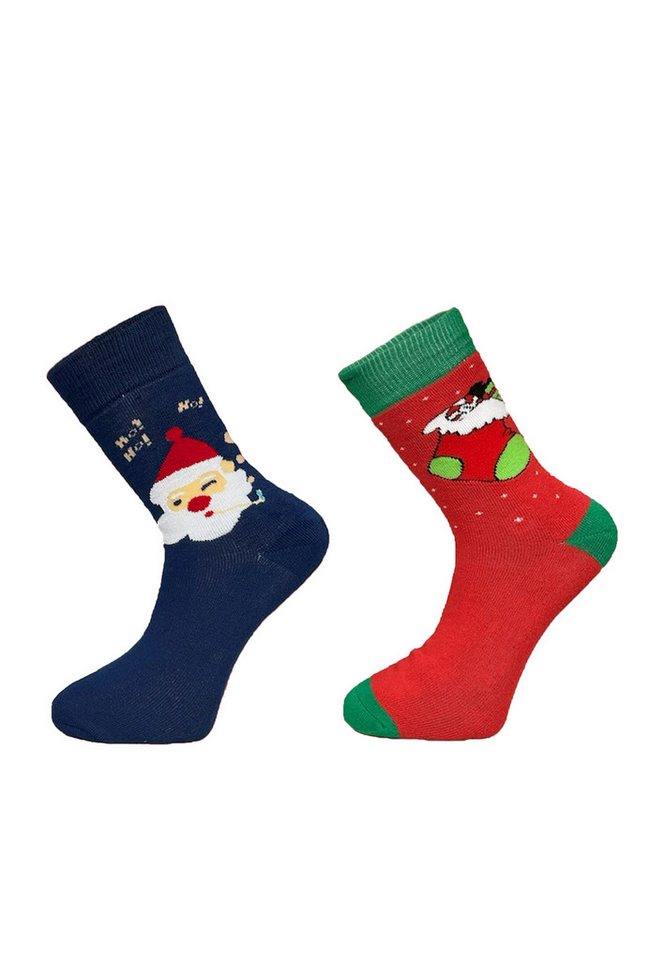 Yuhu Socken Herren Weihnachtssocken 2er Set mit Weihnachtsmotiv aus Baumwolle (2-Paar) von Yuhu