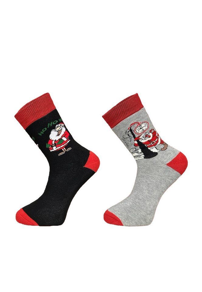 Yuhu Socken Herren Weihnachtssocken 2er Set mit Weihnachtsmotiv aus Baumwolle (2-Paar) von Yuhu