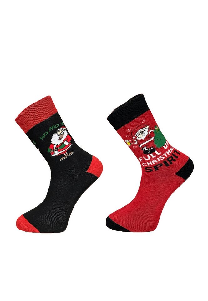 Yuhu Socken Herren Weihnachtssocken 2er Set mit Weihnachtsmotiv aus Baumwolle (2-Paar) von Yuhu