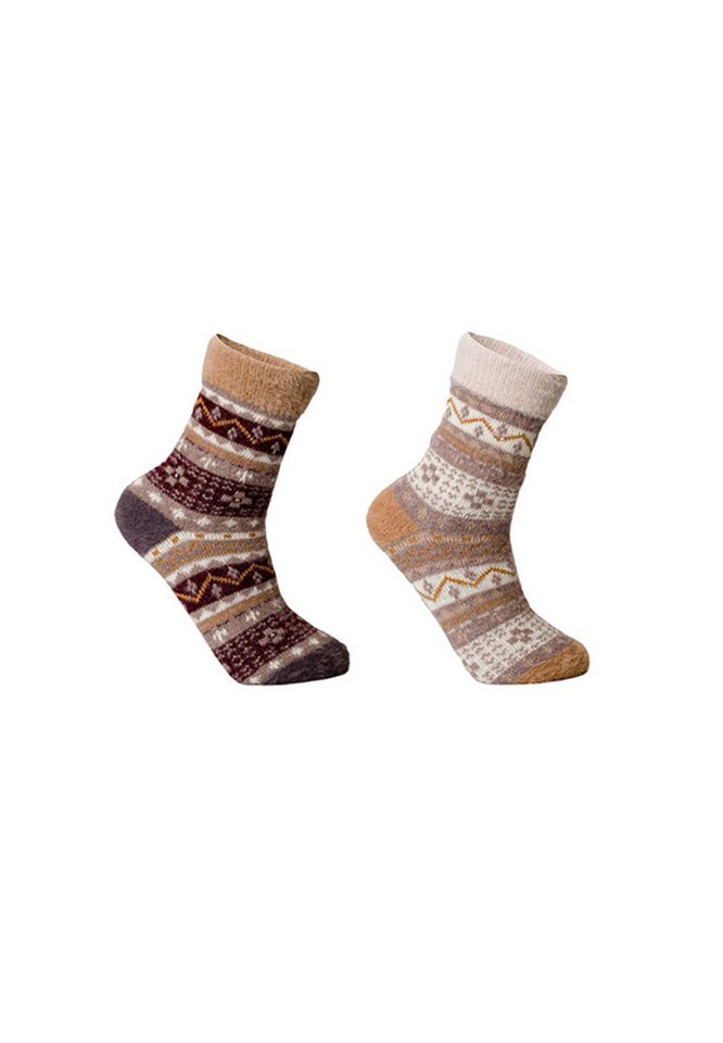 Yuhu Socken Kuschelsocken Damen 2er Pack aus Baumwolle mit Norweger-Muster (2-Paar) von Yuhu