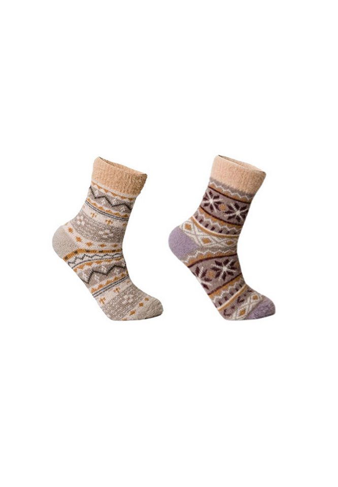 Yuhu Socken Kuschelsocken Damen 2er Pack aus Baumwolle mit Norweger-Muster (2-Paar) von Yuhu