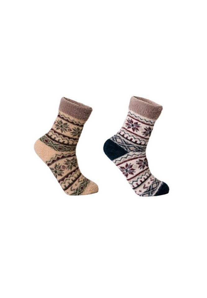 Yuhu Socken Kuschelsocken Damen 2er Pack aus Baumwolle mit Norweger-Muster (2-Paar) von Yuhu