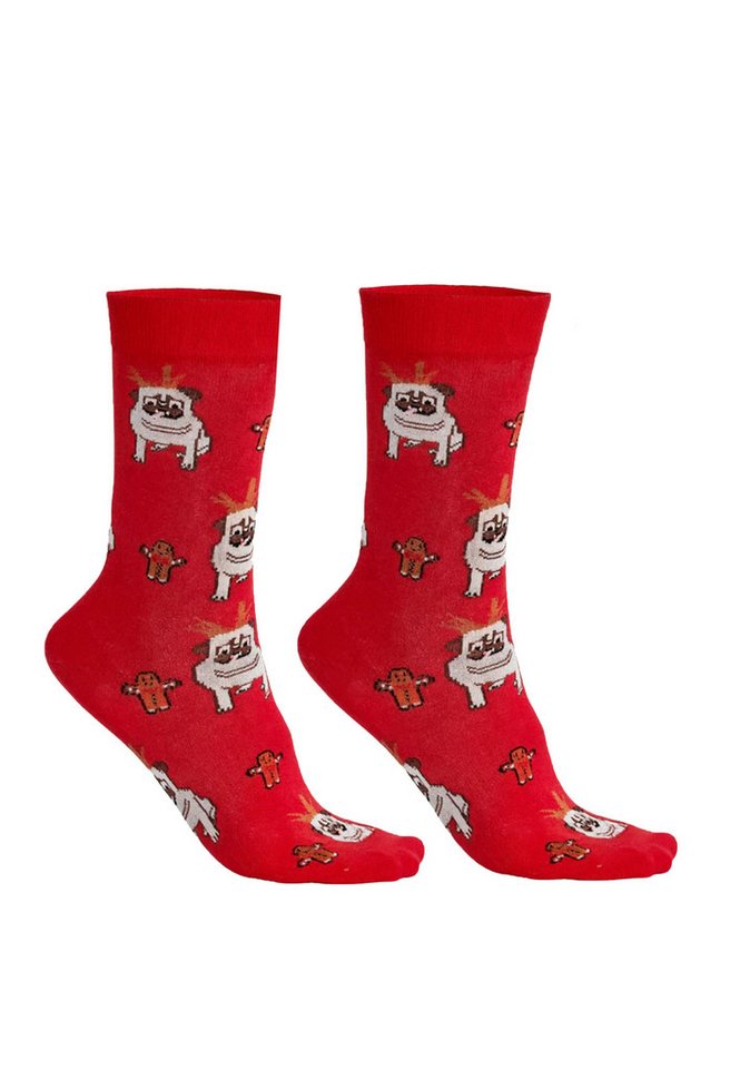Yuhu Socken Weihnachtssocken mit Mops-Motiv 2er Pack Herren und Damen (2-Paar) von Yuhu