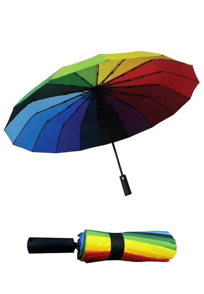 Yuhu Taschenregenschirm Regenbogen Taschenregenschirm mit Automatik & 16-facher Verstrebung von Yuhu