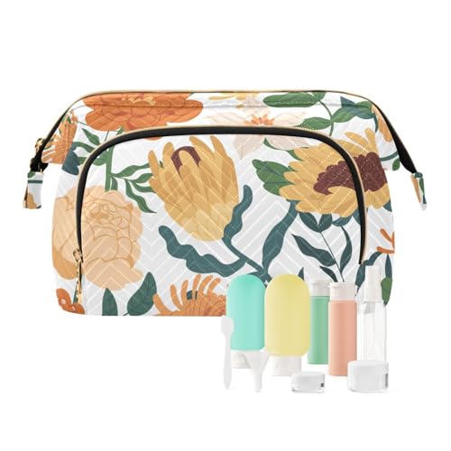 Elegante Kosmetiktasche mit Blumenmuster, Orange / Gelb, leichte Reisetasche für Damen, Münzbörse für Make-up-Pinsel, Elegante Blumenherbstblumen, Orange / Gelb, 1 size, Art Deco von Yuiboo