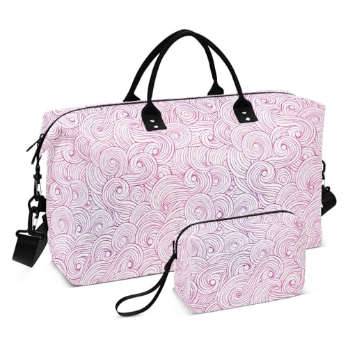 Große Reisetasche mit Wellen, Wolken, Farbverlauf, Rosa, Übernachtungstasche, Turnbeutel mit verstellbarem Gurt, für Sport, 2 Stück, Wellen Wolken Farbverlauf rosa, Set of 2, Art Deco von Yuiboo