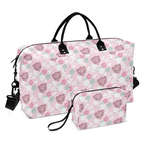 Große Tasche, Valentinstag, Pastellfarben, Blumen, Rosa, Wochenendtasche, Übernachtungstasche, großer Turnbeutel mit verstellbarem, Valentinstag Pastellfarben Blumen Rosa, Set of 2, Art Deco von Yuiboo