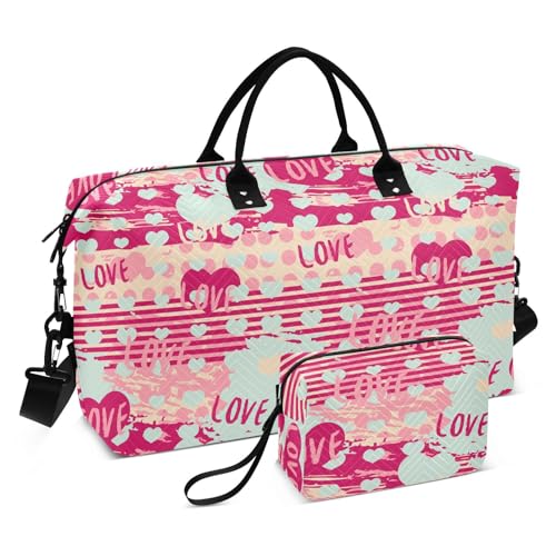 Große Tasche, Valentinstag, lustige Liebe, romantische Herzen, rosa Schultertasche, Wochenendtasche, Übernachtungstasche, Sporttasche mit, Valentinstag lustige Liebe romantische Herzen rosa, Set of 2, von Yuiboo