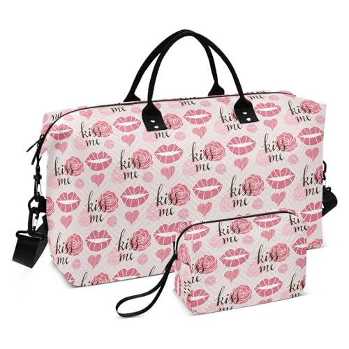 Große Tasche Valentinstag Romantische Herzen Schriftzug Rosa Handgepäck Persönliche Gegenstände Tasche Großer Turnbeutel inkl, Valentinstag romantische Herzen Schriftzug rosa, Set of 2, Art Deco von Yuiboo