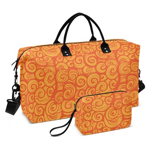 Reise-Handtasche, Valentinstag, florale Wirbel, Orange, Handgepäck, persönliche Gegenstände, Turnbeutel mit verstellbarem Riemen für, Valentinstag Blumen Wirbel Orange, Set of 2, Art Deco von Yuiboo