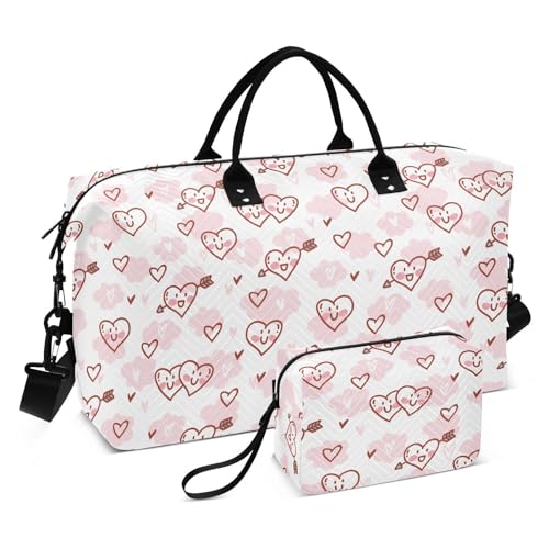 Reisetasche für die Nacht, Valentinstag, niedliche Herzen und Wolken, Kritzeleien, Rosa, große Handgepäcktasche, großer Turnbeutel inkl, Valentinstag Niedliche Herzen und Wolken Kritzelei rosa, Set of von Yuiboo