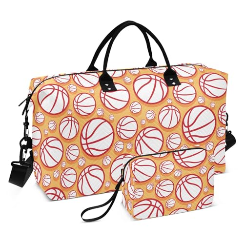 Sport-Basketballtasche in Rot / Orange, übergroße Reisetasche, Wochenendtasche, Turnbeutel mit verstellbarem Riemen für, Sport-Basketball, Rot / Orange, Set of 2, Art Deco von Yuiboo