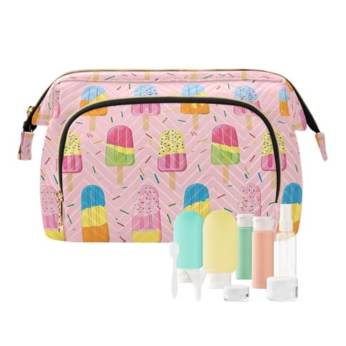 Yuiboo Kosmetiktasche mit niedlichem Pastelleis-Motiv, leicht, Reise-Kosmetiktasche für Damen, Kosmetiktasche für Geldbörse, Reise-Organizer, Süßes pastellfarbenes Eis, Rosa, 1 size, Art Deco von Yuiboo