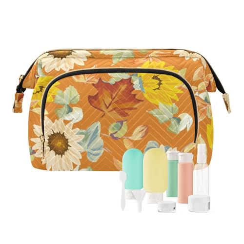 Yuiboo Kulturbeutel mit Reißverschluss, Motiv: Sonnenblumen, Orange, Kosmetiktasche für Damen, Münzgeldbörse für Make-up-Pinsel, Herbst-Sonnenblumen, orange, 1 size, Art Deco von Yuiboo